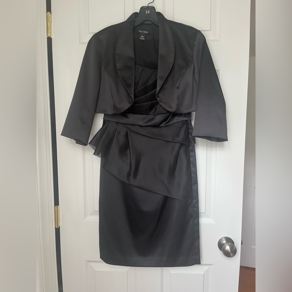 White House Black Market satin strapless cocktail dress. - Picture 3 of 5